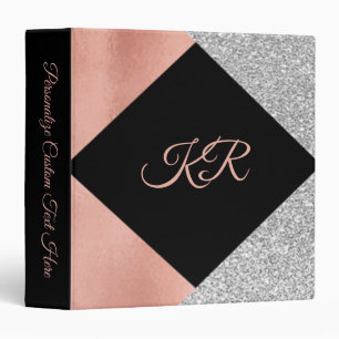 Elegant Pink Silver Glitter Monogram  Binder