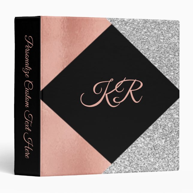 Elegant Pink Silver Glitter Monogram  Binder (Front/Spine)