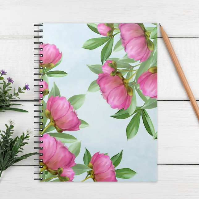 Elegant Pink Simple Floral Botanical Peony Flowers Notebook (Creator Uploaded)