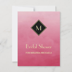 Elegant Pink Simple Gold Monogram Bridal Shower Invitation