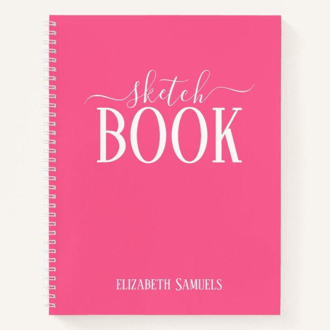 Elegant Pink Sketch Book with name gift for her (Front)