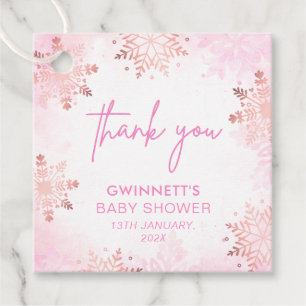Elegant Pink Snowflake Girl Baby Shower Favour Tags