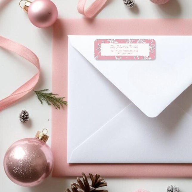 Elegant Pink Snowflakes Holiday winter return  (Elegant Pink Snowflakes Holiday winter return Label)