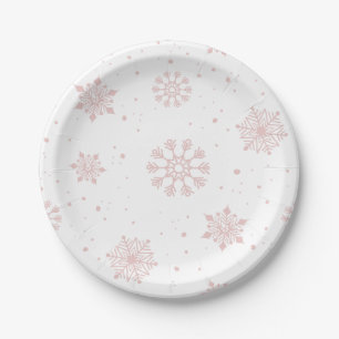 Elegant Pink Snowflakes Winter Wonderland Paper Plate