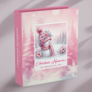 Elegant Pink Snowman Cozy Winter Christmas Memory  Binder