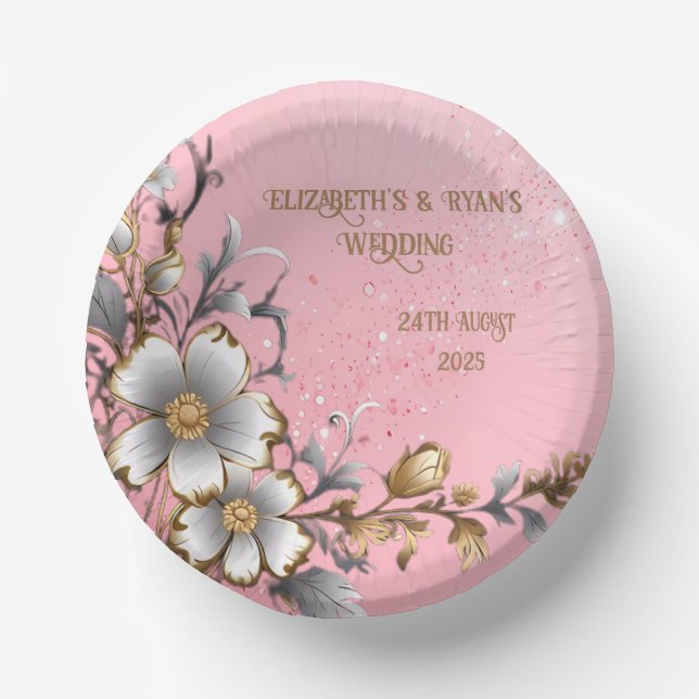 Elegant Pink Sparkle Wedding Background Paper Plate (Front)