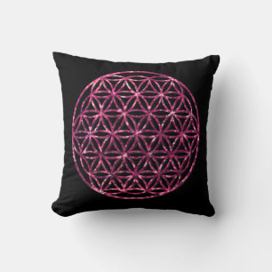 Elegant Pink Sparkling Flower Life sacred geometry Throw Pillow