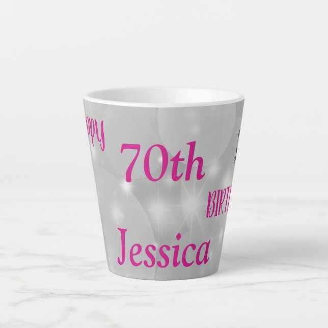 Elegant pink sparkly 70th birthday latte mug (Front)