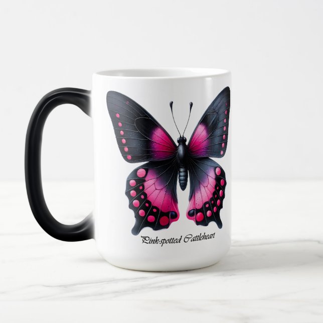 Elegant Pink Spotted Butterfly Wrap  Magic Mug (Left)