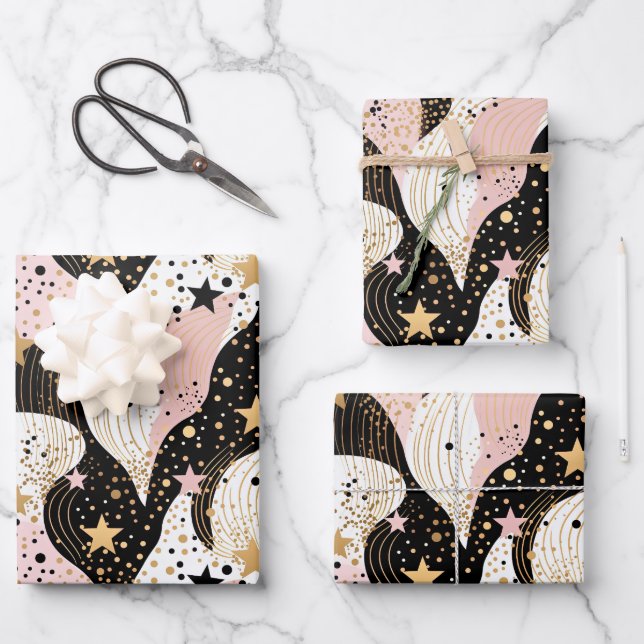 Elegant pink star pattern tiled  wrapping paper sheet (Front)