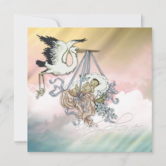 Elegant Pink Stork Baby Girl Shower Invitation (Front)