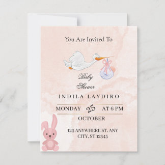 Elegant Pink Stork Baby Shower  Card