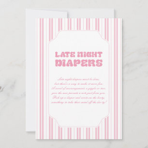 Elegant Pink Striped Baby Late Night Diapers Game Invitation