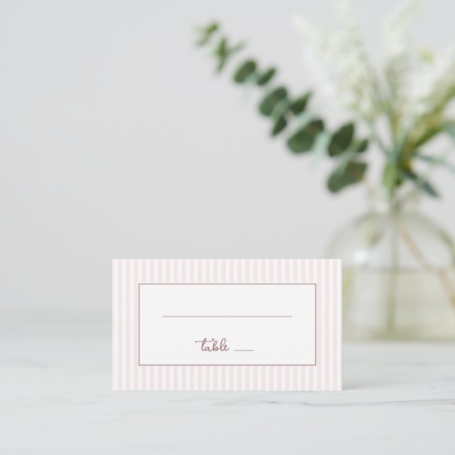 Elegant Pink Striped Minimalist Place Card (Standing Front)
