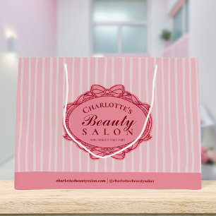 Elegant Pink Striped Vintage Frame Beauty Salon Large Gift Bag