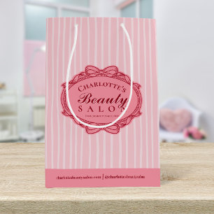 Elegant Pink Striped Vintage Frame Beauty Salon Medium Gift Bag