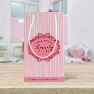 Elegant Pink Striped Vintage Frame Beauty Salon Small Gift Bag