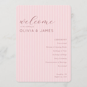 Elegant Pink Striped Wedding Ceremony Schedule Program