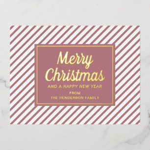 Elegant Pink Stripes Christmas Gold Foil Holiday Postcard