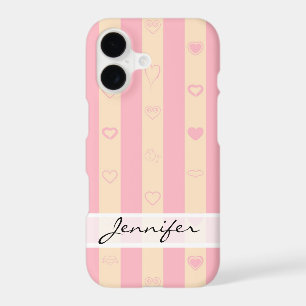 Elegant Pink Stripes Modern Heart Pattern