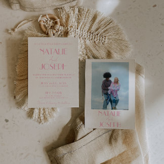 Elegant Pink Stylish Minimalist Wedding Photo Invitation
