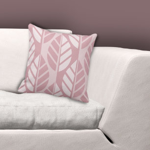 Elegant Pink Stylized Leaves Pattern Throw Pillow
