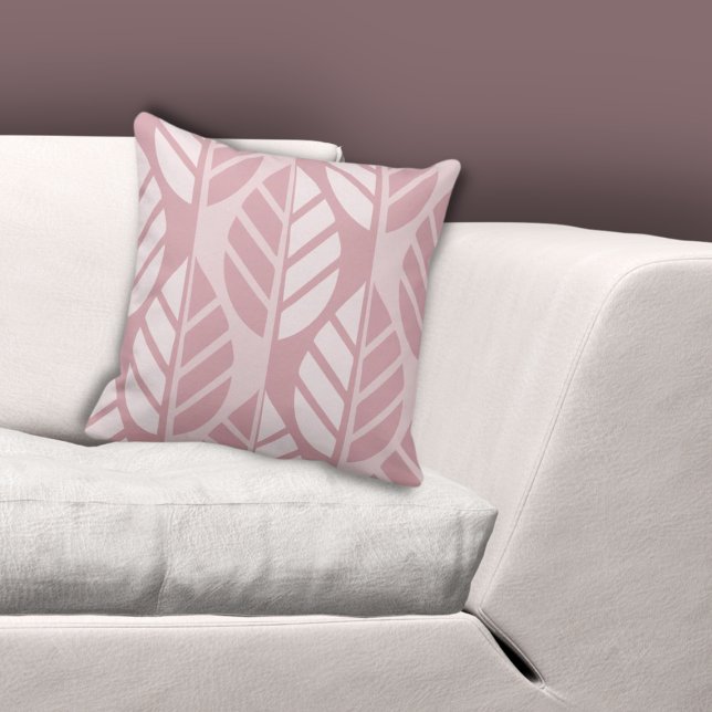 Elegant Pink Stylized Leaves Pattern Throw Pillow (Elegant Pink Stylized Leaves Pattern Throw Pillow, Living Room)