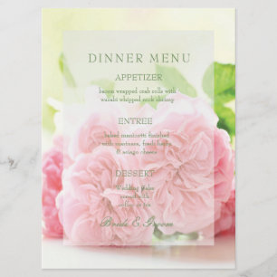 Élégant Pink Summer Rose Menu Mariage