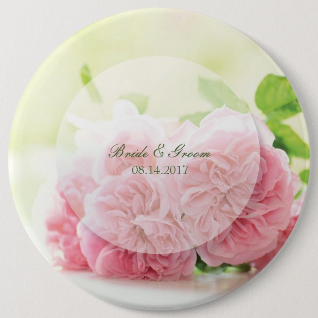 Elegant Pink Summer Rose Wedding 6 Inch Round Button (Front)
