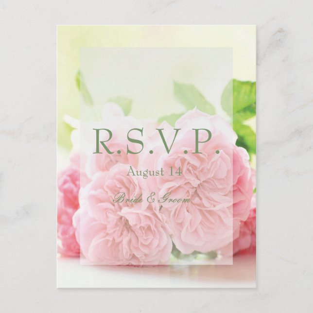 Elegant Pink Summer Rose Wedding RSVP Invitation Postcard (Front)