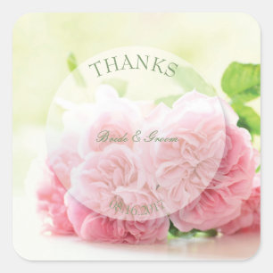Elegant Pink Summer Rose Wedding Square Sticker