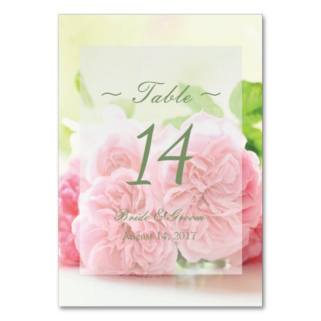 Elegant Pink Summer Rose Wedding Table Number (Front)