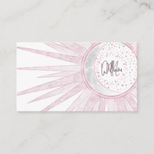 Elegant Pink Sun Moon Doodle Mandala White Design Business Card
