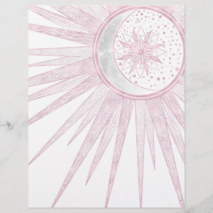 Elegant Pink Sun Moon Doodle Mandala White Design Letterhead