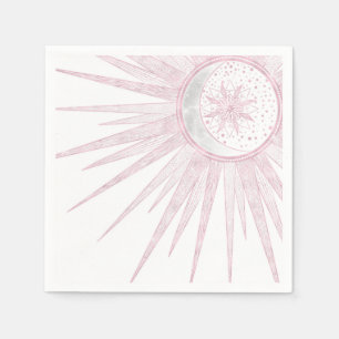 Elegant Pink Sun Moon Doodle Mandala White Design Napkin