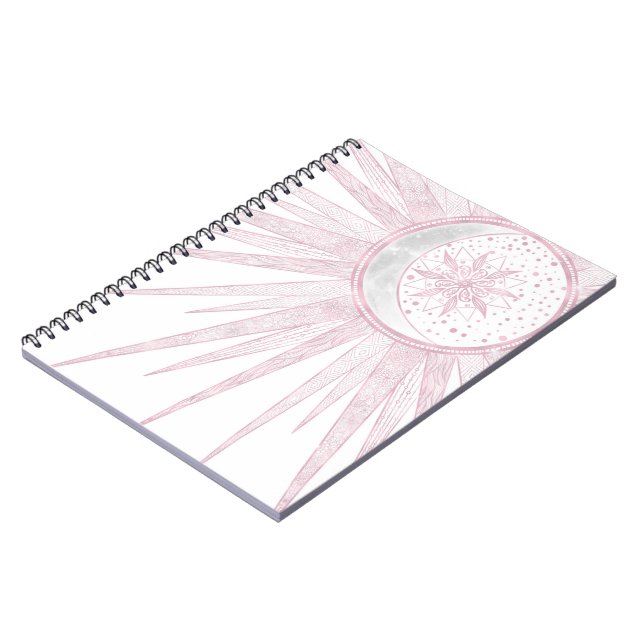 Elegant Pink Sun Moon Doodle Mandala White Design Notebook (Left Side)