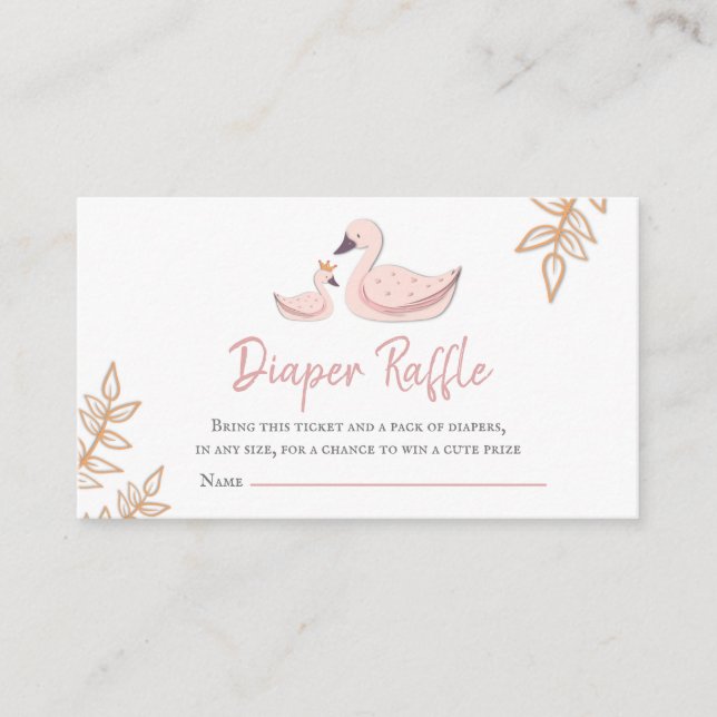 Elegant Pink Swan Baby Shower Diaper Raffle Enclosure Card (Front)