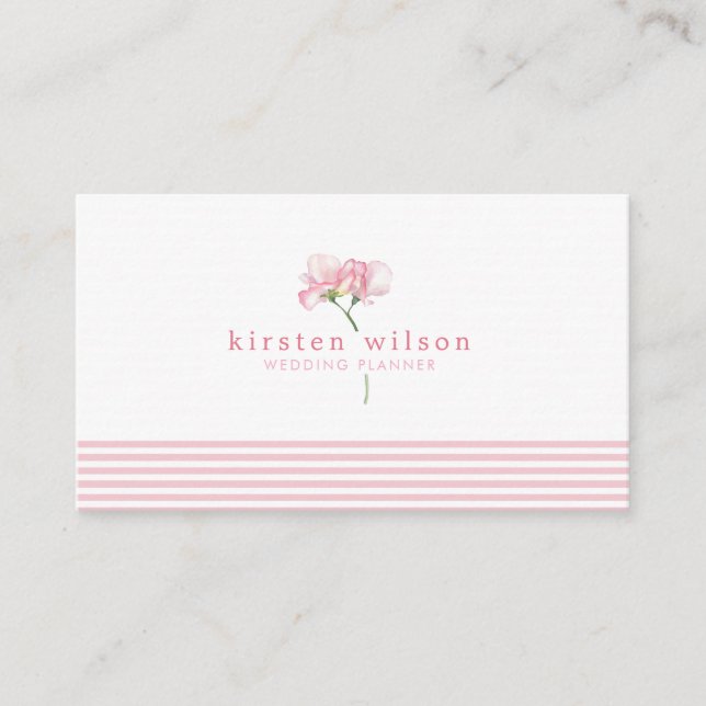 Elegant Pink Sweet Pea Flowers - Personalized  Business Card (Front)