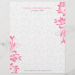 Elegant Pink Swirls On White Damasks Letterhead