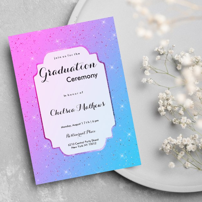 Elegant pink teal ombre glitter luxury Graduation Invitation (Elegant pink teal ombre glitter luxury Graduation )