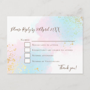 Elegant Pink Teal with Gold Confetti Wedding RSVP Postcard