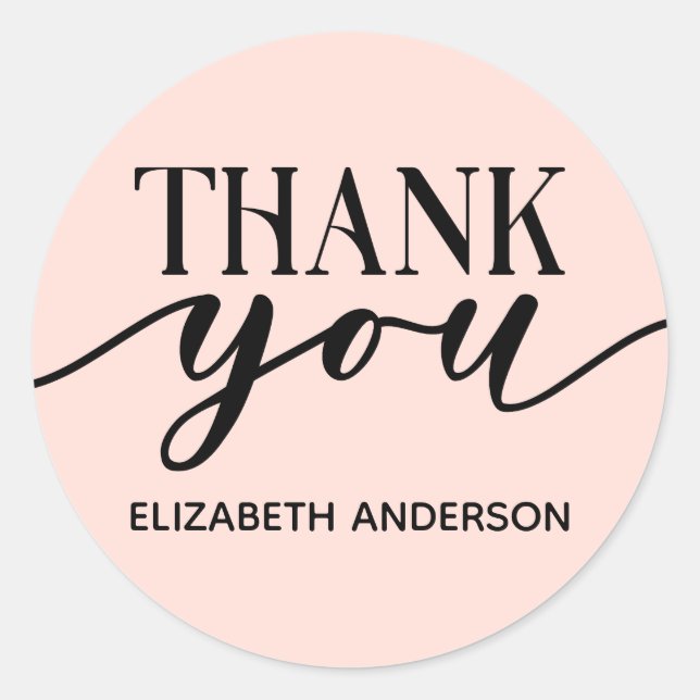 Elegant Pink Thank You Classic Round Sticker (Front)