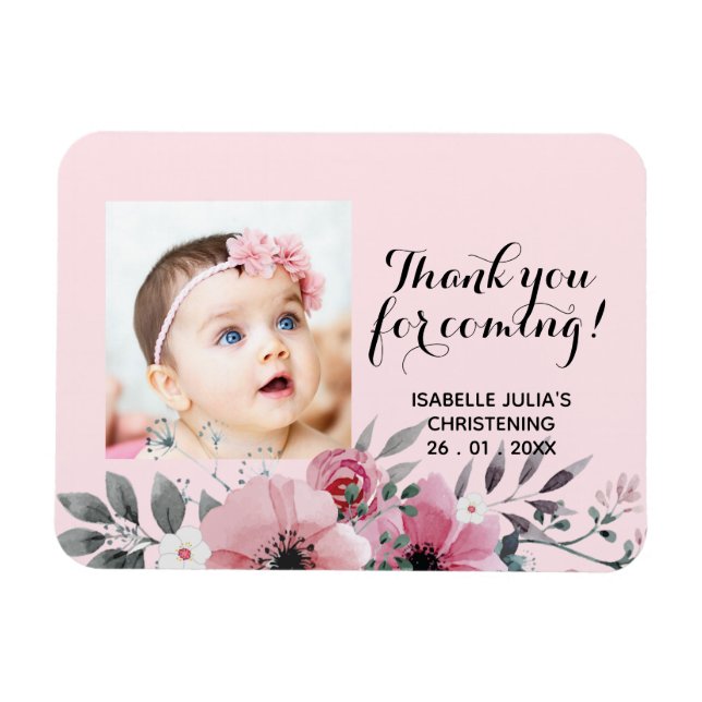 Elegant Pink THANK YOU FOR COMING! Christening Magnet (Horizontal)