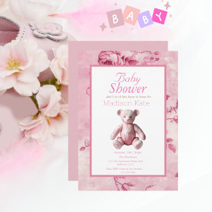 Elegant Pink Toile Baby Shower Celebration Invitation