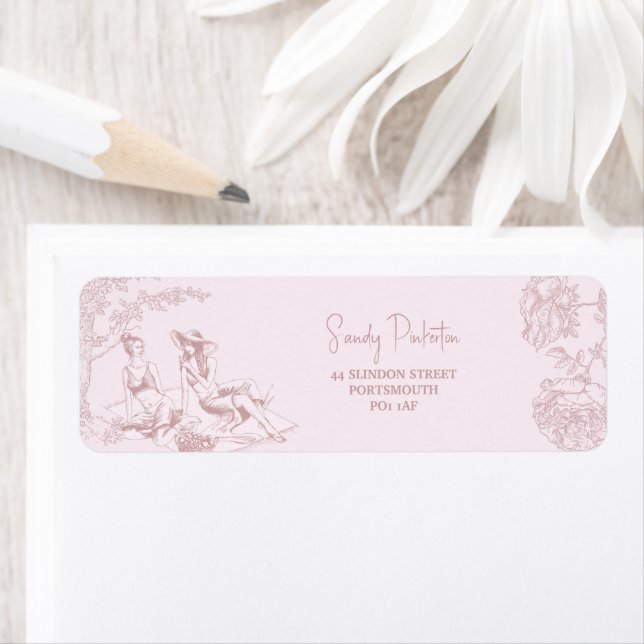 Elegant Pink Toile de Jouy Baby shower Adresse (En situation)