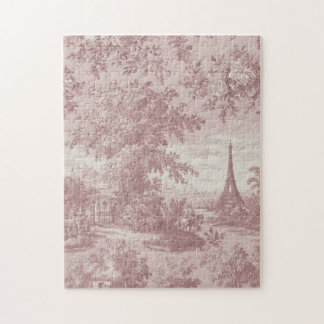 Elegant Pink Toile de Jouy French Country Scene Jigsaw Puzzle