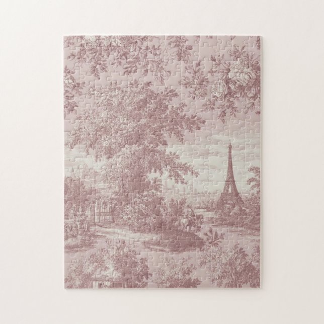 Elegant Pink Toile de Jouy French Country Scene  Jigsaw Puzzle (Vertical)