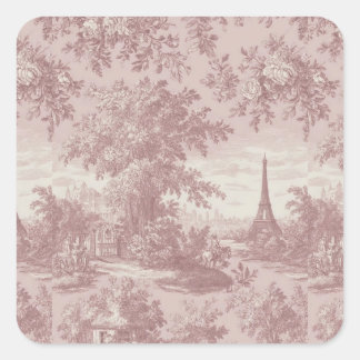 Elegant Pink Toile de Jouy French Country Scene Square Sticker