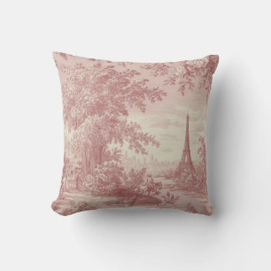 Elegant Pink Toile de Jouy French Country Scene Throw Pillow