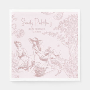 Elegant Pink Toile de Jouy Picnic Baby Shower Napkin